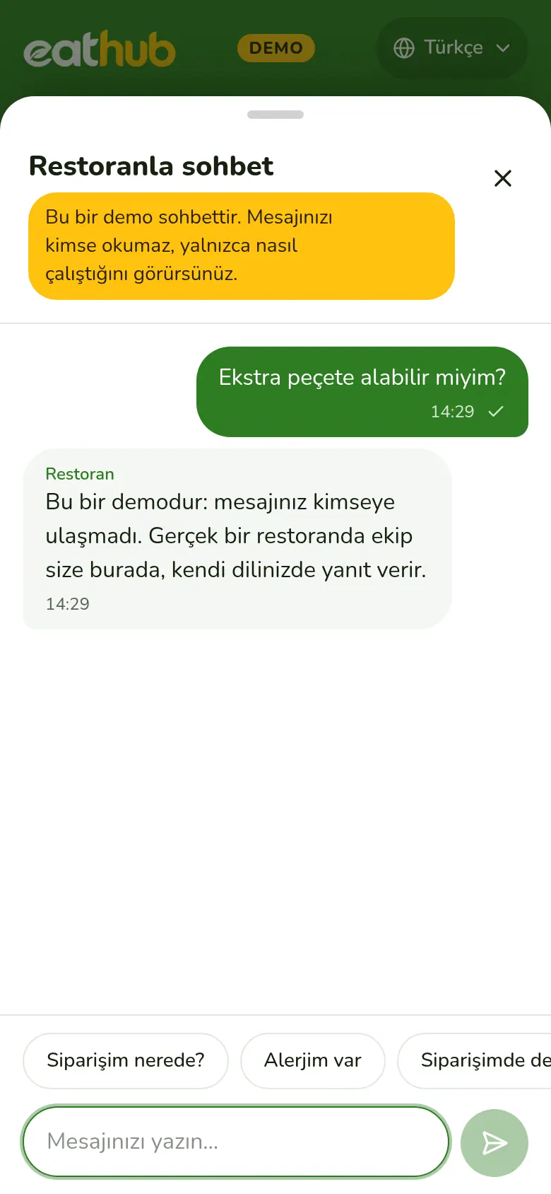 Misafirin telefonunda canlı sohbet: çevrilmiş mesajlar