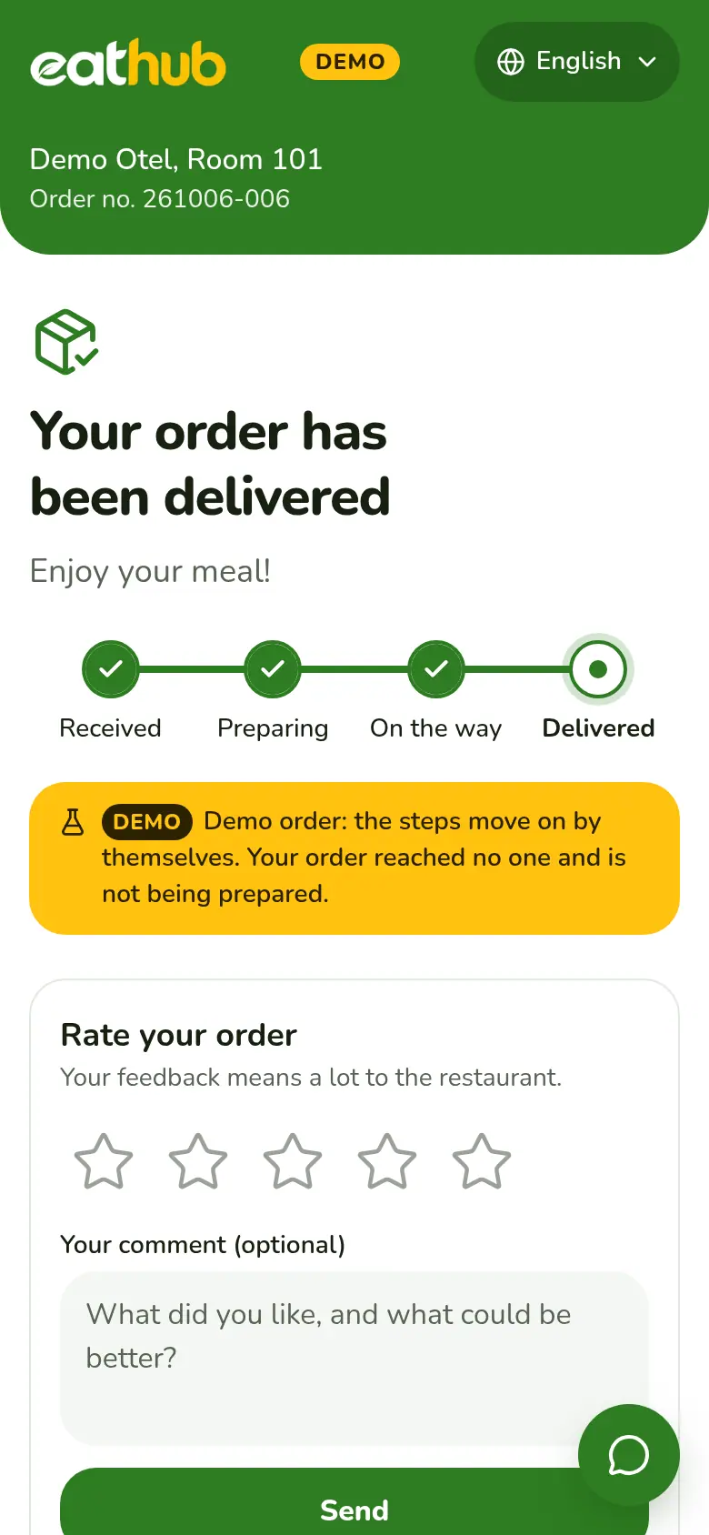The delivered screen with the rating field