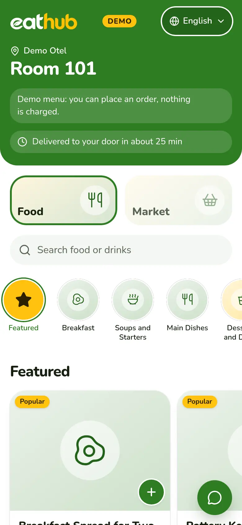 The language picker on a phone: the languages a guest can choose