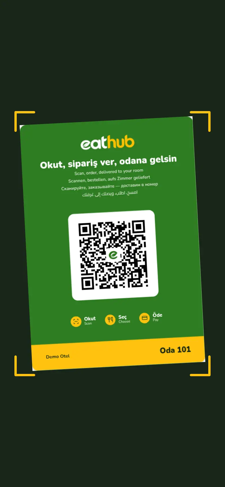 The room card with its QR code
